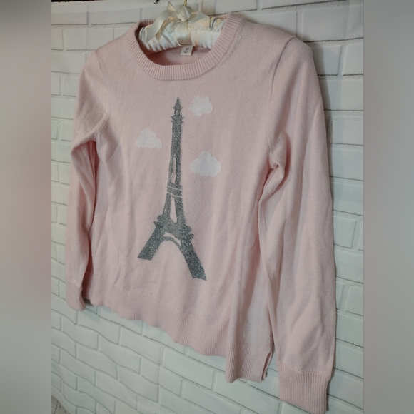 Crewcut Silver Metallic Eiffel Tower Pink Sweater - Picture 3 of 6